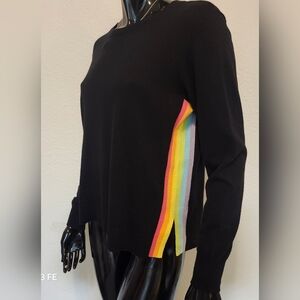 Elliot Lauren Cotton And Cashmere Black Sweater With Rainbow Stripes Size S